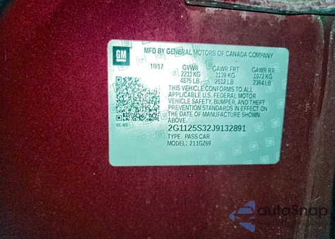 2018 Chevrolet Impala Premier from USA, damaged, VIN 2G1125S32J9132891